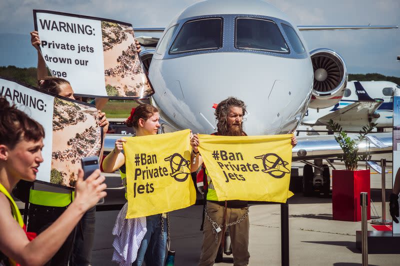 Activits protest against private jets at EBACE in Geneva