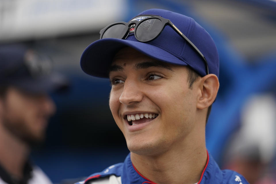 Alex Palou prepares before the start an IndyCar auto race at World Wide Technology Raceway, Sunday, Aug. 27, 2023, in Madison, Ill. (AP Photo/Jeff Roberson)