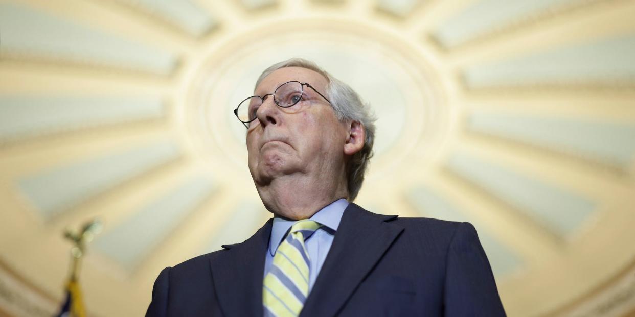 Senate Minority Leader Mitch McConnell at press conference outside the Senate chamber this month.