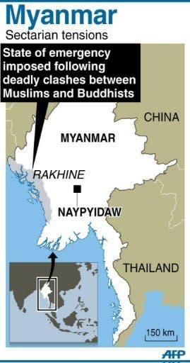 Graphic showing Rahkine state in Myanmar where emergency rule has been imposed after deadly clashes between Muslims and Buddhists