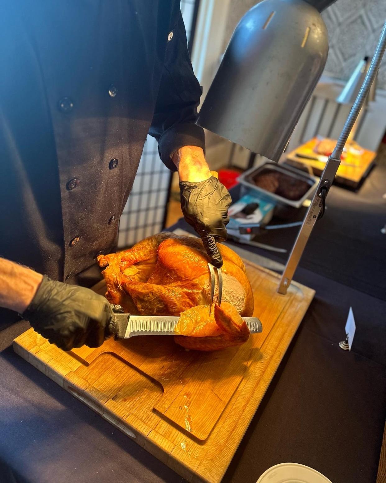 A carving station at the Thanksgiving buffet at Monroe's.