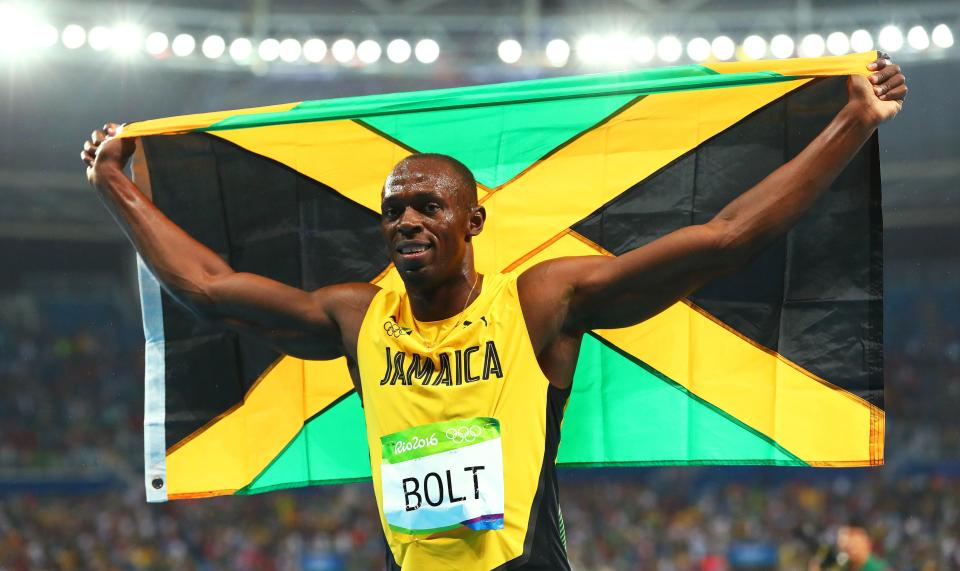 Usain Bolt celebrates winning the gold medal in the men's 200m in the Rio 2016 Summer Olympic Games.