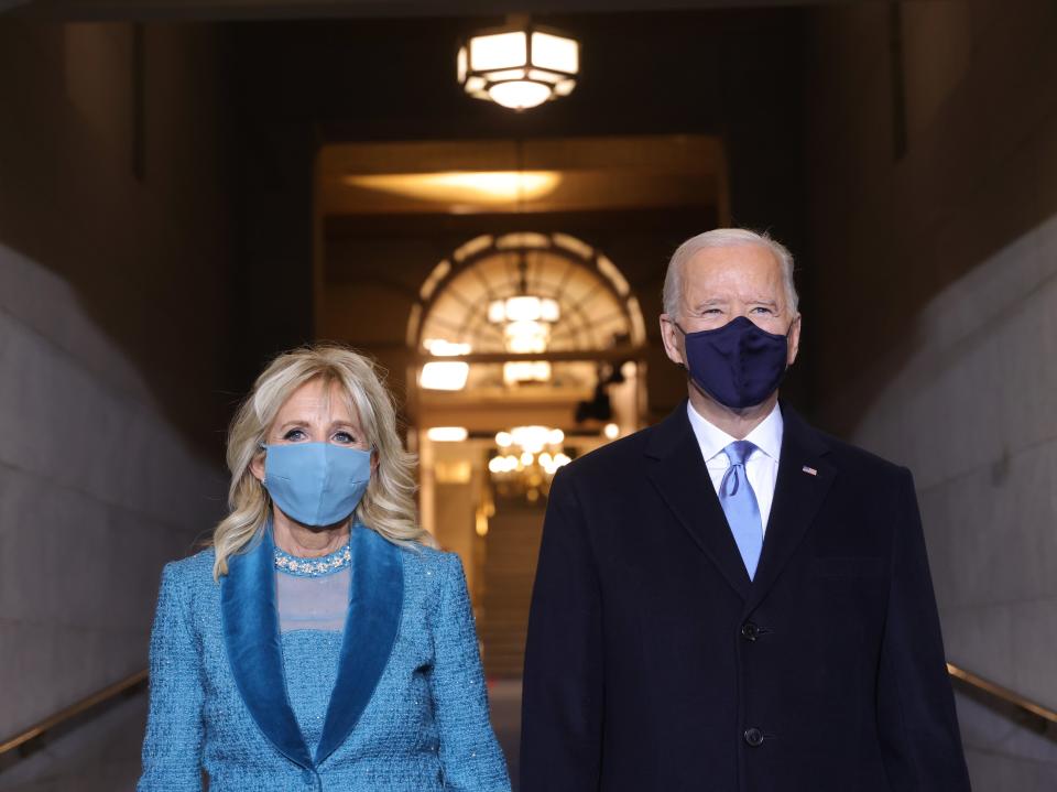 President-elect Joe Biden and Jill Biden arrive at his inauguration ceremony on the West Front of the CapitolGetty Images