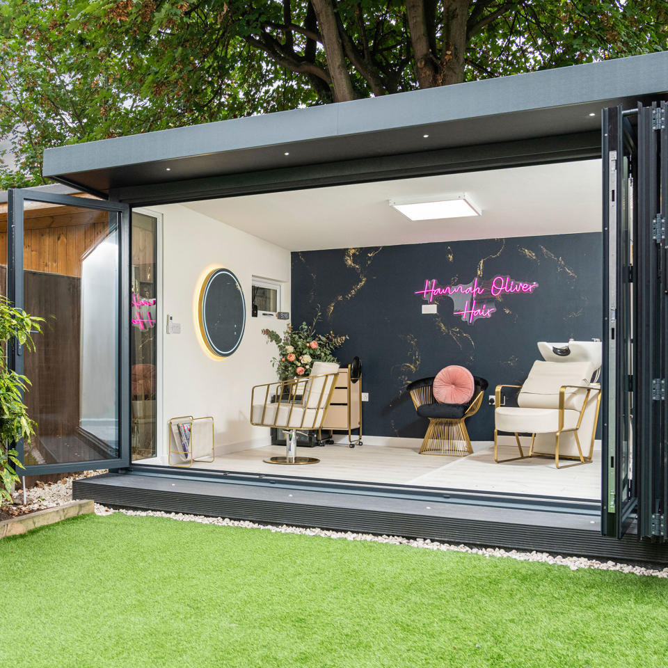 Garden room used as a hair salon at the bottom of a garden