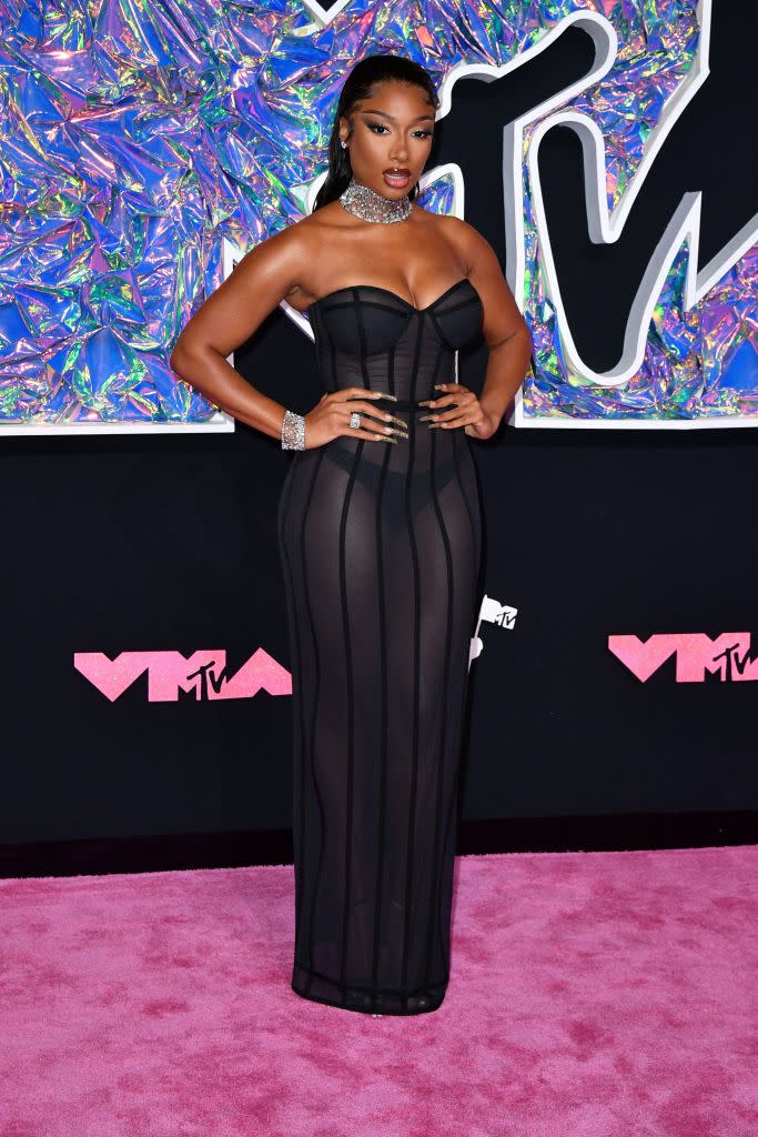 Megan Thee Stallion arrives at the MTV Video Music Awards 2023. (ANGELA  WEISS/AFP via Getty Images)