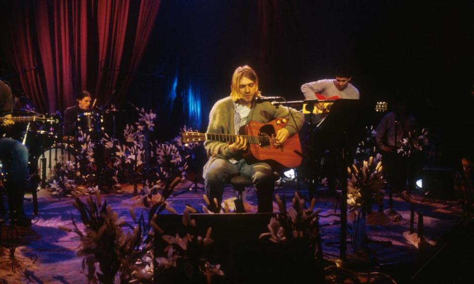 Kurt Cobain wearing the cardigan during Nirvana’s MTV Unplugged performance.