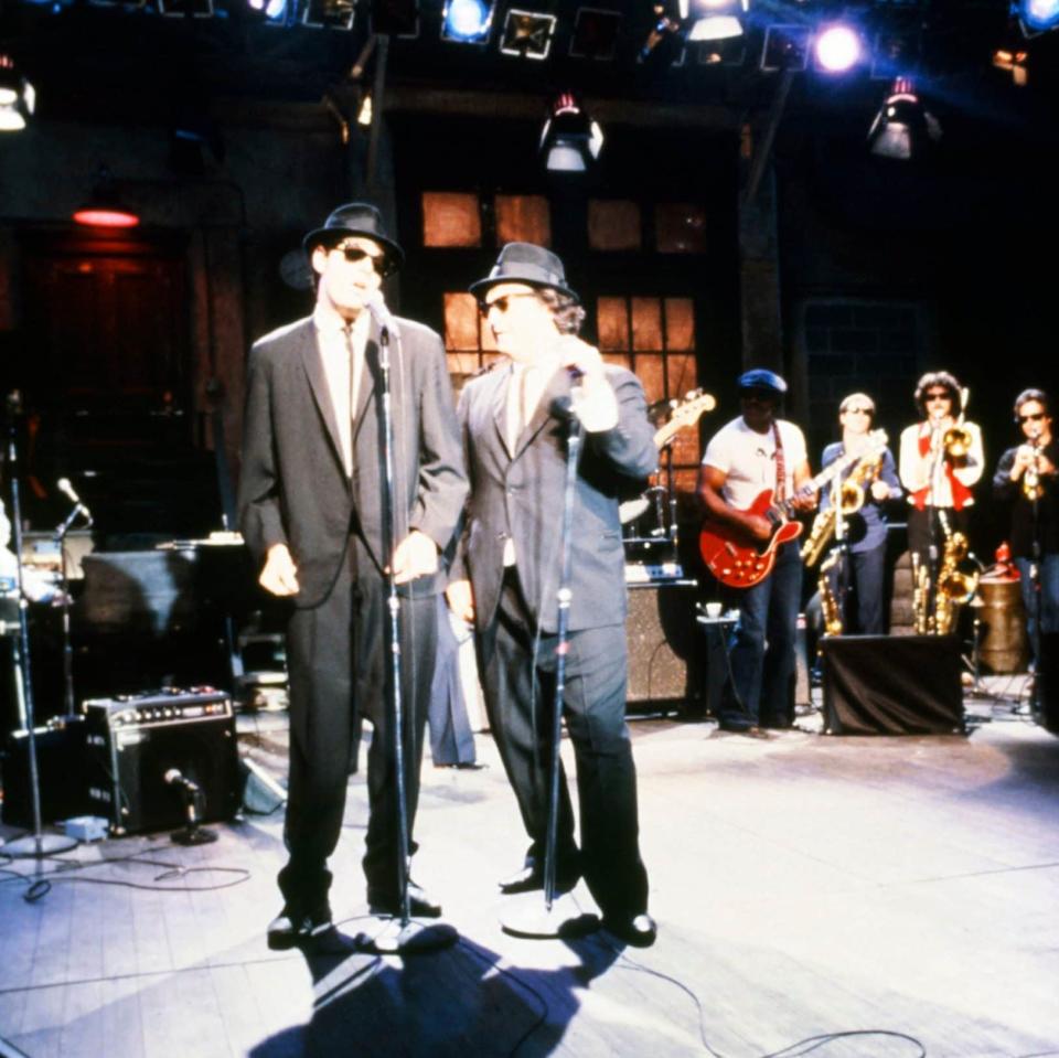 Jake and Elwood - aka Belushi and Aykroyd performing on Saturday Night Live in 1978 - Getty