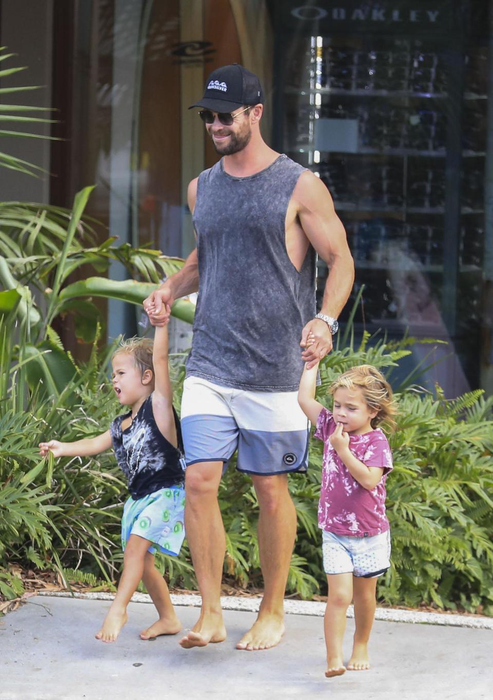 Hot dad alert: Chris Hemsworth and twins enjoy a boy's day out