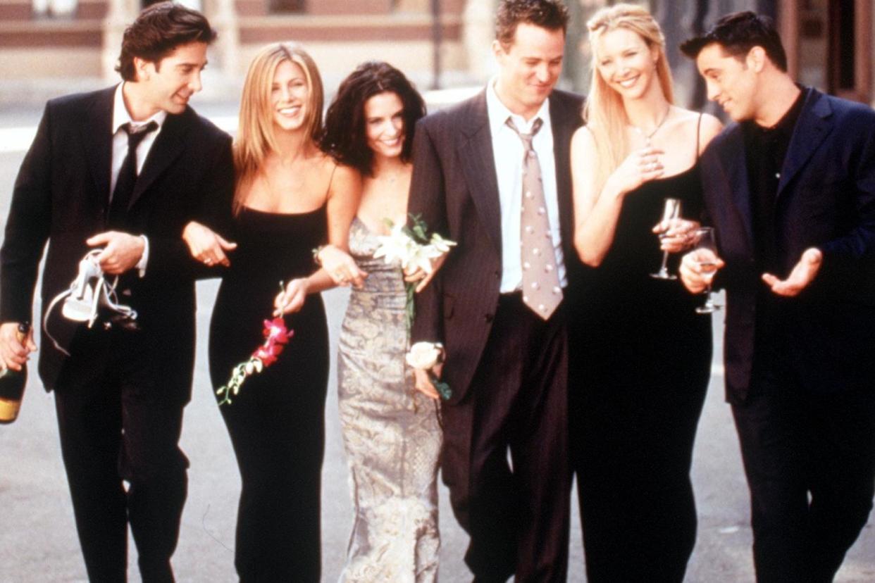 David Schwimmer, Jennifer Aniston, Courteney Cox Arquette, Matthew Perry, Lisa Kudrow And Matt Leblanc are pictured in a promo image for Friends: Getty Images