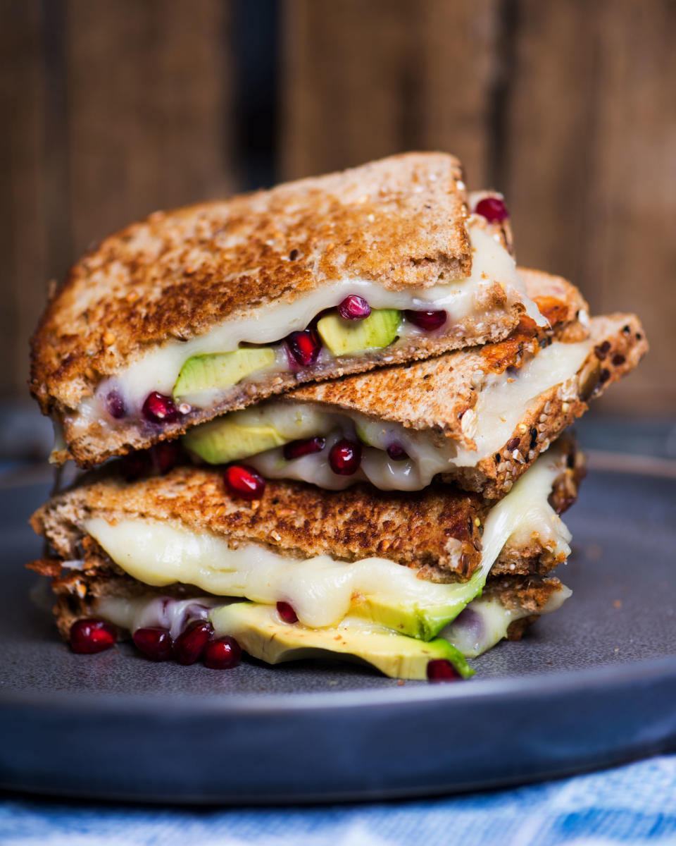 Looks like a Christmastime sandwich, but really, this is an anytime treat! Recipe: Avocado Pomegranate Grilled Cheese