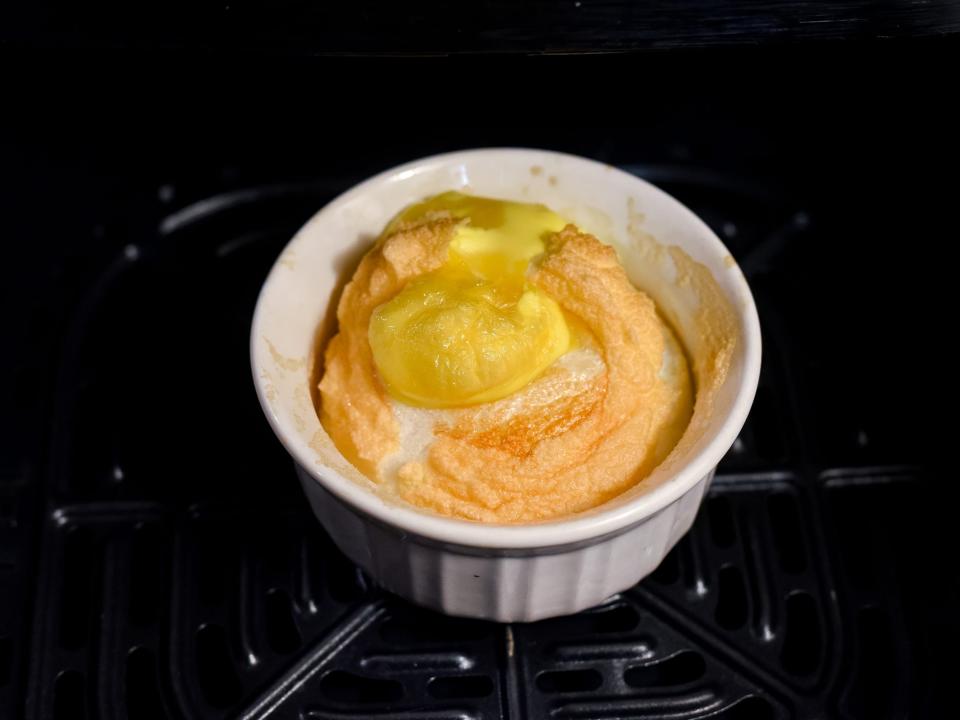 An air-fired egg with fried egg yolk.