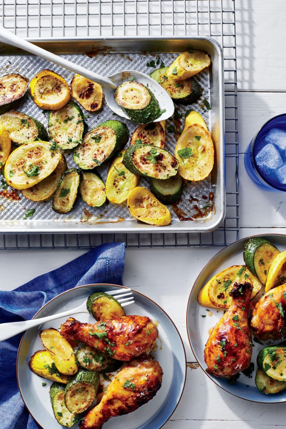 Sweet-and-Spicy Chicken Drumsticks with Squash