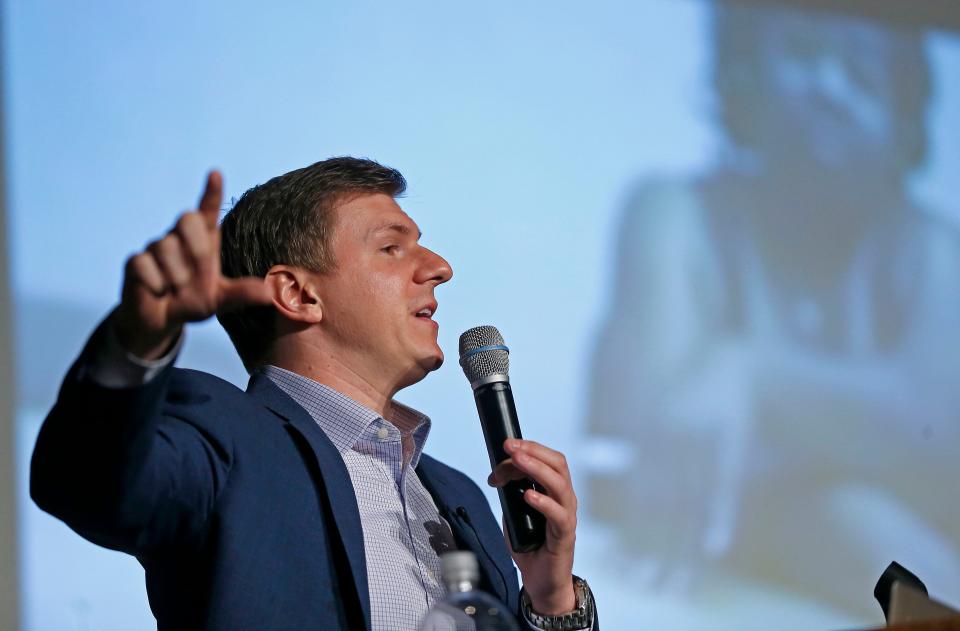 James O'Keefe, of Project Veritas, speaks at Southern Methodist University in Dallas on Nov. 29, 2017.