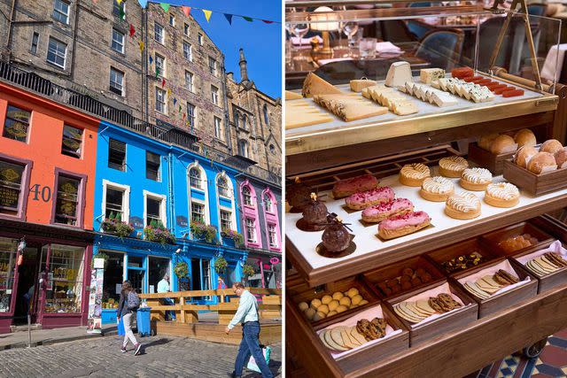 <p>Hayley Benoit</p> From left: Victoria Street, in Edinburgh’s Old Town; the Spence’s dessert and cheese cart.