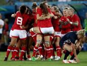 <p>The bronze medal in the inaugural women's rugby sevens Olympic tournament belonged to Canada, as the team defeated Great Britain 33-10. The team made incredible sacrifices for their success, including every player moving to Langford, B.C., on Vancouver Island to centralize their training. For some that meant leaving family and friends behind. As the team finally came home with an Olympic bronze medal around their necks, there’s not even a question on whether it was all worth it."I feel like a superhero and I know all 11 of my teammates feel that way too," said captain Jen Kish. "What a freaking historic moment for us. Now I know what our Canadian women's soccer team felt like when they got bronze (at London 2012)." Click <a rel="nofollow" href="https://ca.sports.yahoo.com/blogs/eh-game/canada-brings-home-historic-bronze-medal-in-women-s-rugby-sevens-000242583.html" data-ylk="slk:here;elm:context_link;itc:0;sec:content-canvas;outcm:mb_qualified_link;_E:mb_qualified_link;ct:story;" class="link  yahoo-link">here</a> to read more. </p>