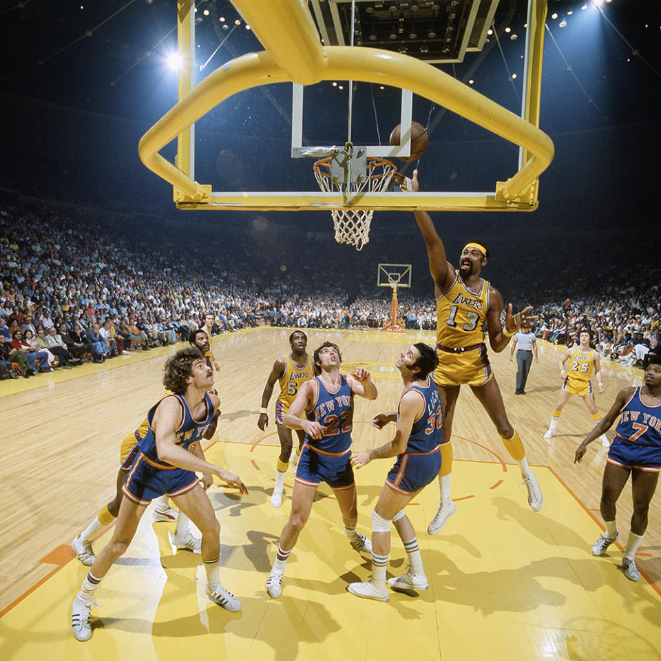 Wilt Chamberlain playing in the 1972 NBA Finals at the Forum in Inglewood, CA.