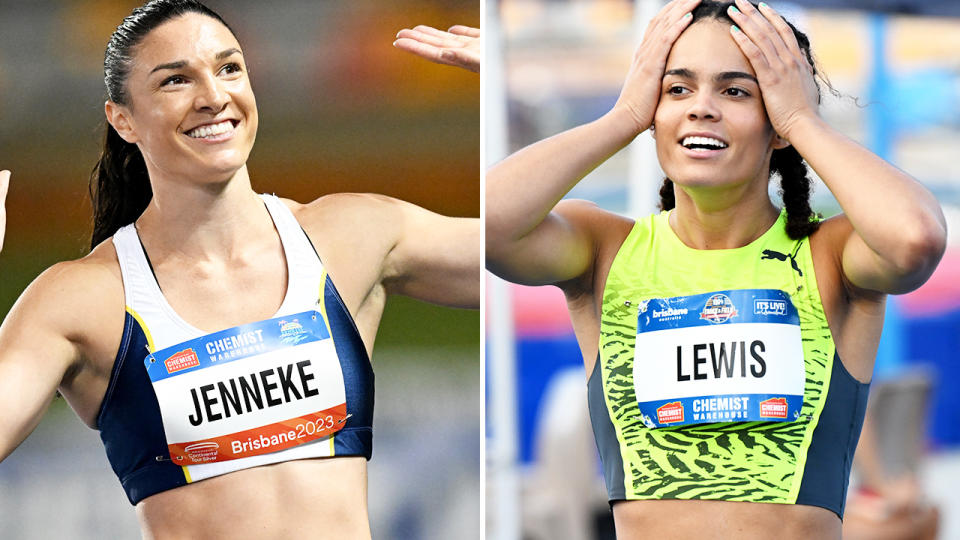 Michelle Jenneke and Torrie Lewis, pictured here at the national athletics championships.