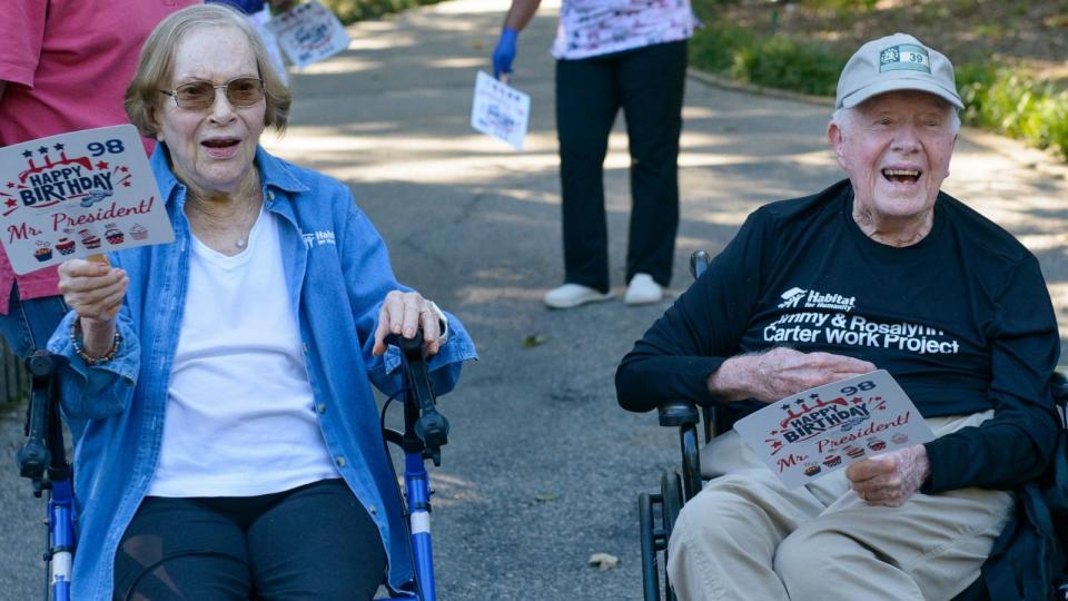 PHOTO: Former President Jimmy Carter spends the afternoon with his wife, Rosalynn, at a parade in his hometown of Plains, Ga., on October, 2, 2022, in a photo shared by The Carter Center. (The Carter Center/Facebook, FILE)