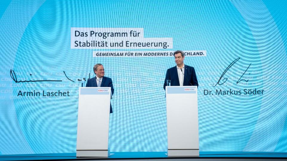 CDU-Chef Armin Laschet und CSU-Chef Markus Söder stellten das Programm für die Bundestagswahl vor.