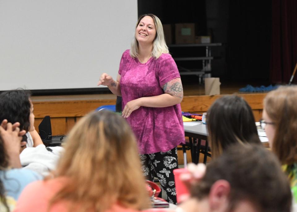 Amber Longo-Squires, Plainfield Recreation Department program director, instructs Plainfield Summer Recreation Program counselors and staff at Shepard Hill Elementary School in Plainfield.