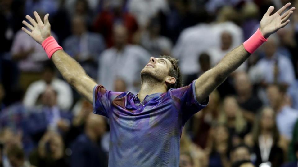 Del Potro y su característico festejo. Fuente: Lanacion.Com