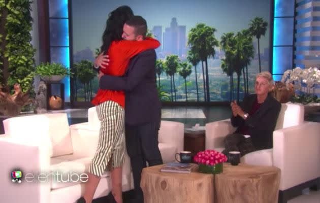 Katy surprising the 31-year-old singer. Source: The Ellen DeGeneres Show