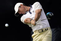 Rory McIlroy, of Northern Ireland, plays his shot from the seventh tee during the first round of the U.S. Open Golf Championship, Thursday, June 17, 2021, at Torrey Pines Golf Course in San Diego. (AP Photo/Gregory Bull)