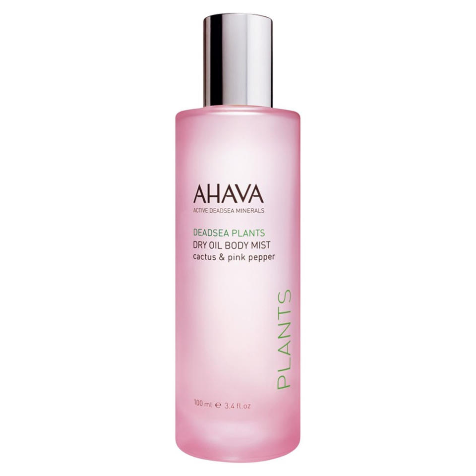 <p>When your skin is starting to feel the heat from being under the sun all day, spritz this grease-free mist allover to get your skin soft, recharged, and glowing again.</p> <p>$43 | <a rel="nofollow noopener" href="http://shop.nordstrom.com/s/ahava-dry-oil-body-mist/3183681" target="_blank" data-ylk="slk:SHOP IT;elm:context_link;itc:0;sec:content-canvas" class="link ">SHOP IT</a></p>