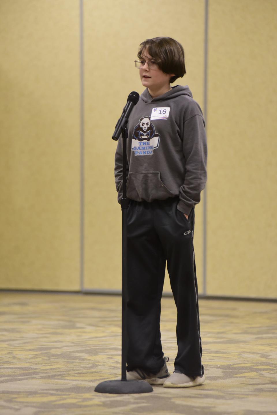 Odin Sombrio, a sixth-grade student from Eastern Elementary School in Lexington, finished in second place Thursday night during the tri-county spelling bee.