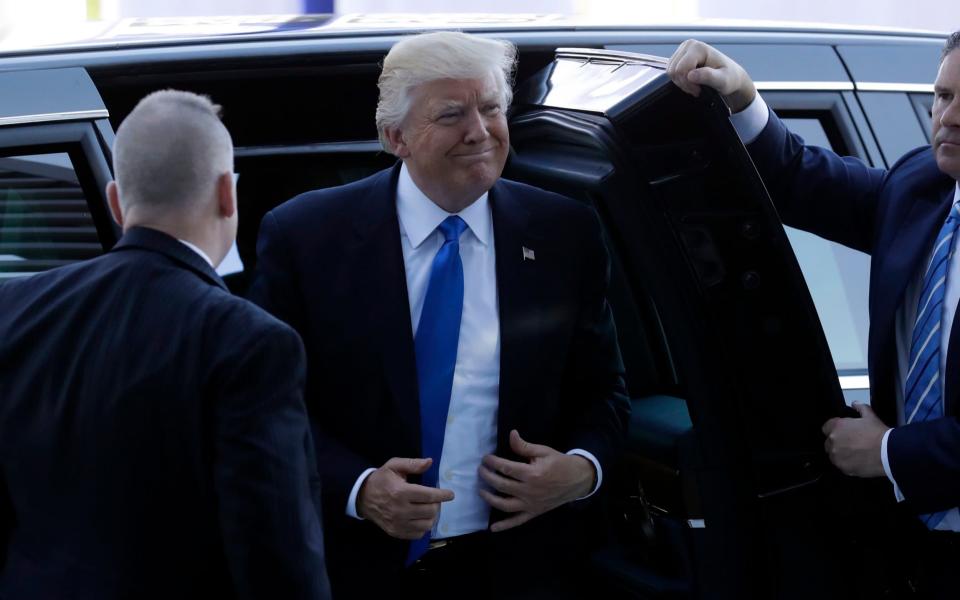 US President Donald Trump arrives to meet NATO Secretary General Jens Stoltenberg - Credit: AP Photo/Matt Dunham