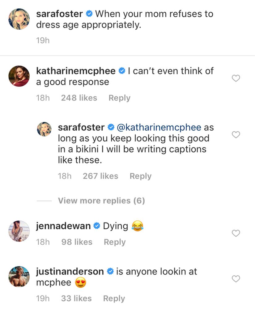 Sara Foster and Katharine McPhee joke on Instagram