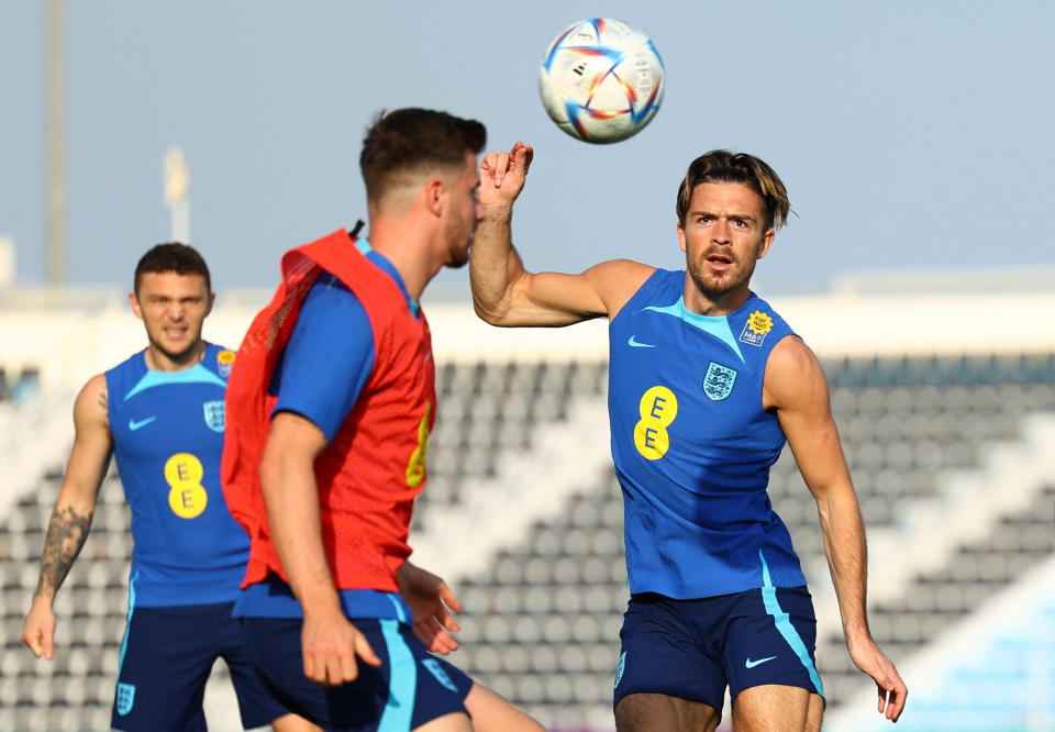 Soccer Football - FIFA World Cup Qatar 2022 - England Training - Al Wakrah SC stadium, Al Wakrah, Qatar - December 5, 2022 England's Jack Grealish during training REUTERS/Molly Darlington