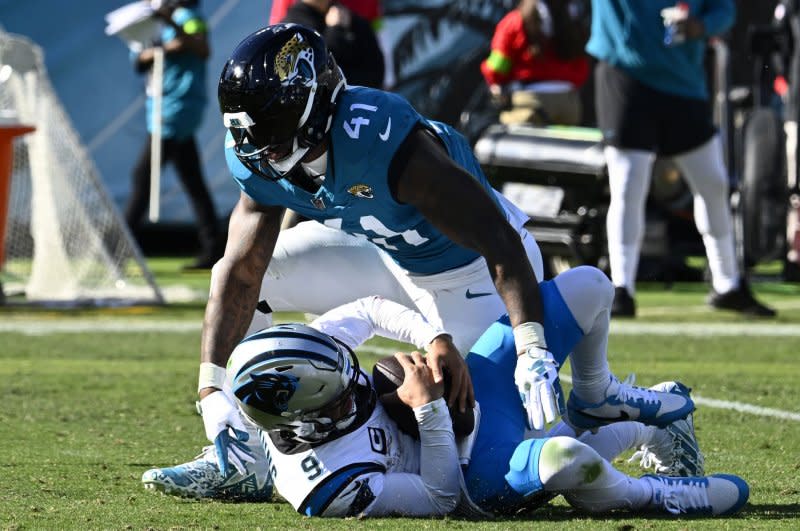 Jacksonville Jaguars pass rusher Josh Allen (41) totaled a career-high 17.5 sacks last season. File Photo by Joe Marino/UPI