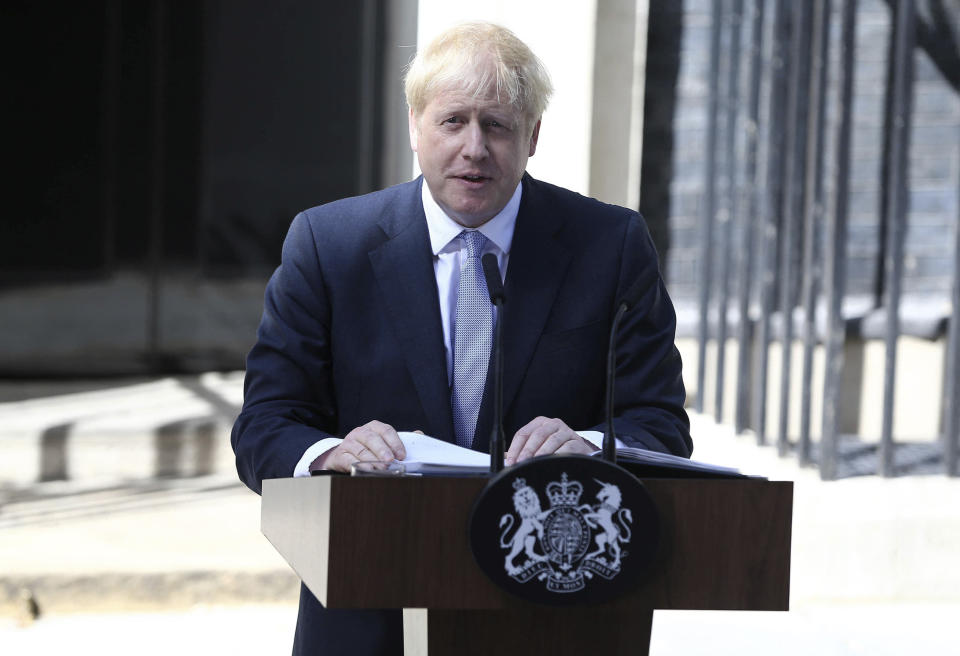 April 5th 2020 - Boris Johnson has been admitted to the hospital after displaying symptoms of the coronavirus. - March 27th 2020 - Boris Johnson - Prime Minister of The United Kingdom - has tested positive for the coronavirus. - File Photo by: zz/KGC-254/STAR MAX/IPx 2019 7/24/19 Boris Johnson delivers his first speech as Prime Minister of The United Kingdom outside Number 10 Downing Street. (London, England, UK)