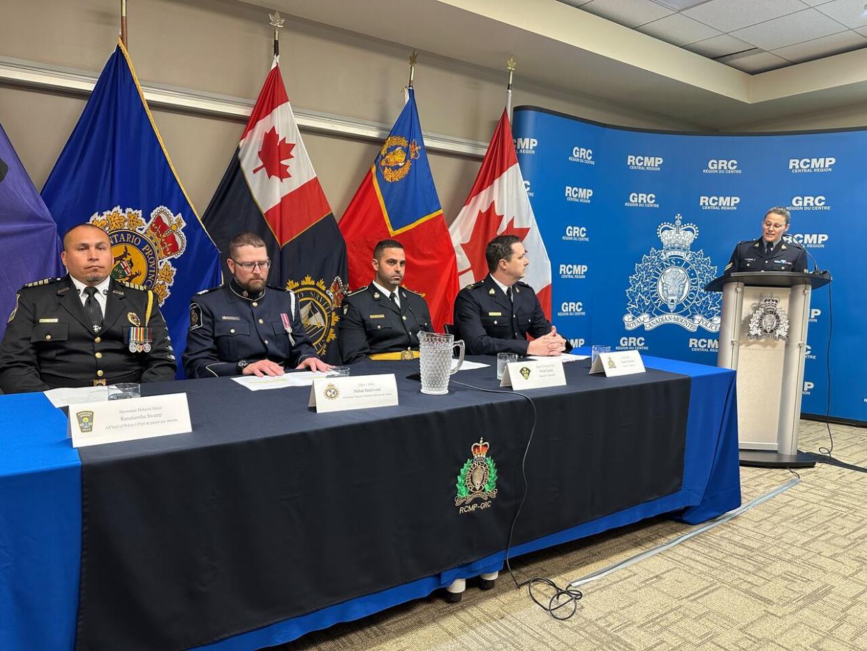 Agencies including the RCMP, OPP and Akwesasne police announced the arrest of four people Thursday as part of a multi-year investigation into a human smuggling ring. (Guy Quenneville/CBC - image credit)