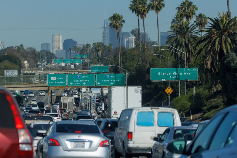 FILE PHOTO: Cars ride in traffic along the I5 freeway is shown in Los Angeles, California