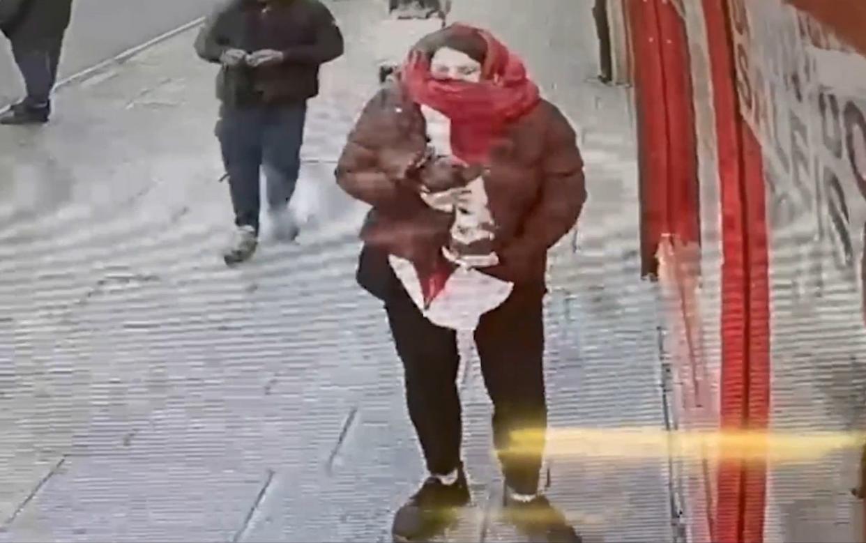 CCTV footage of Constance Marten holding baby Victoria while she and her boyfriend were on the run