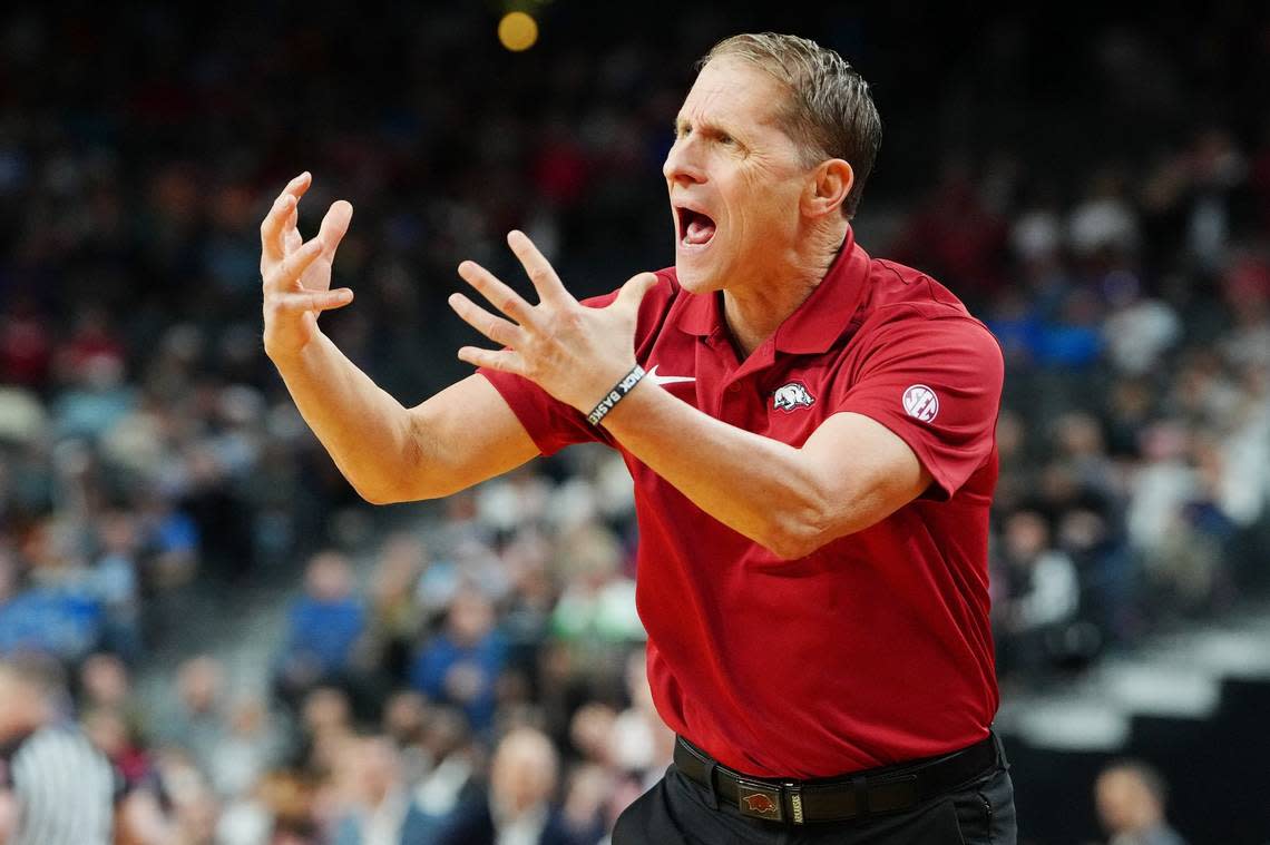 Arkansas Coach Eric Musselman led the Razorbacks (22-14) to a third straight trip to the NCAA Tournament Sweet 16 in 2022-23 but otherwise endured an inconsistent season.