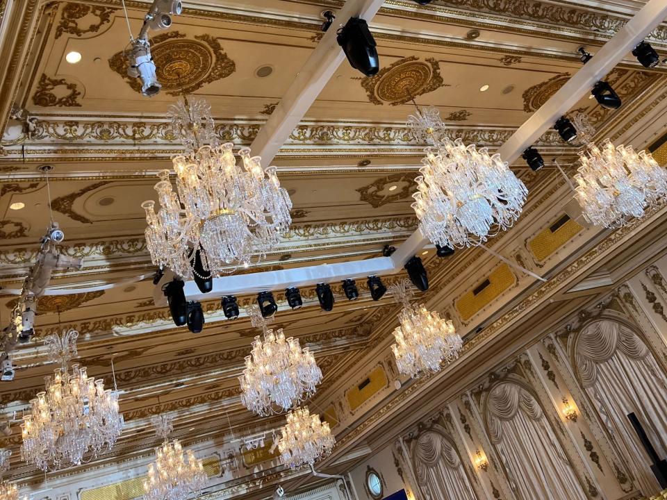 Gold ceiling with gold chandeliers