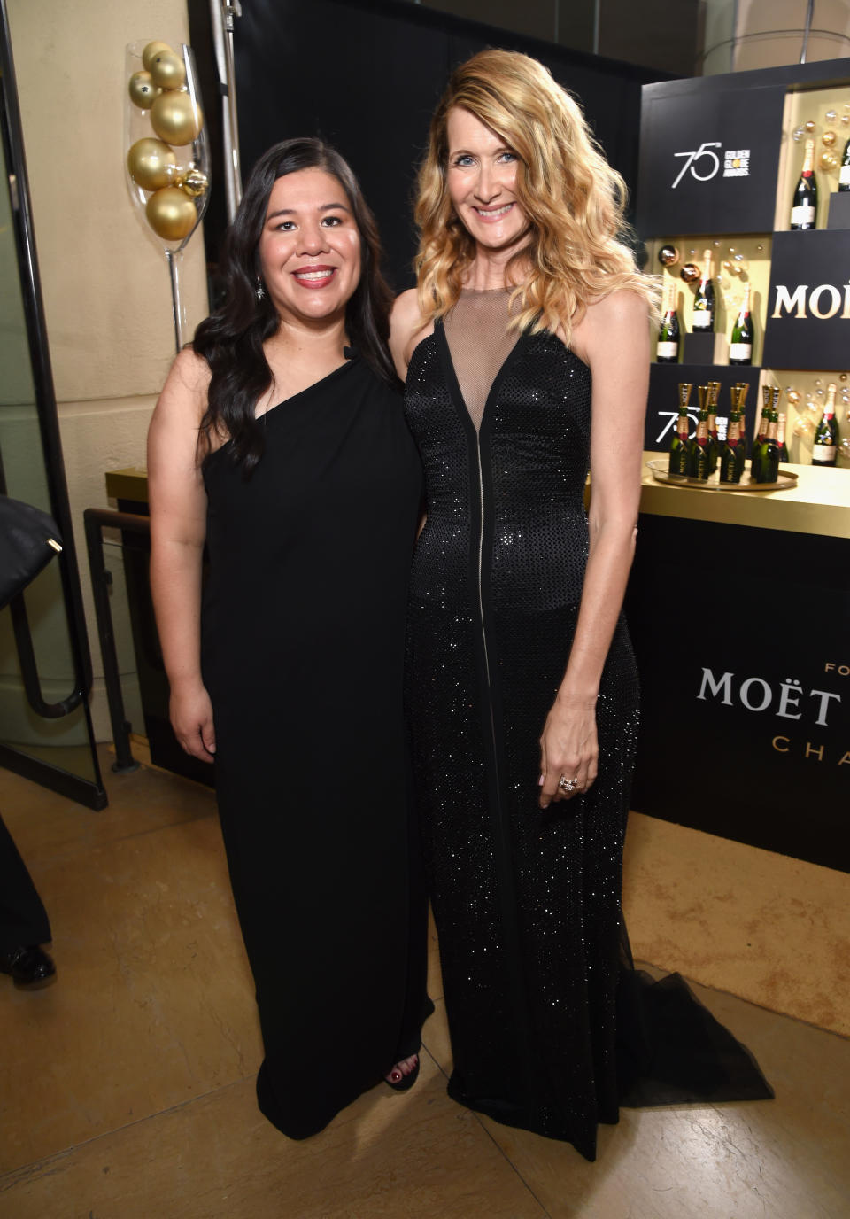 Activist Monica Ramirez and actor Laura Dern celebrate The 75th Annual Golden Globe Awards with Moet & Chandon at The Beverly Hilton Hotel on January 7, 2018 in Beverly Hills, California.