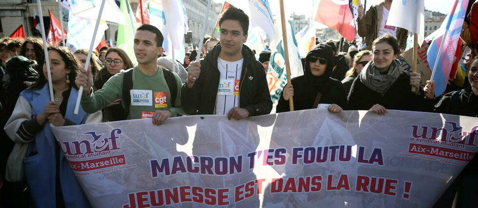 Mardi, dans le cortège marseillais contre la réforme des retraites.    - Credit:CHRISTOPHE SIMON / AFP