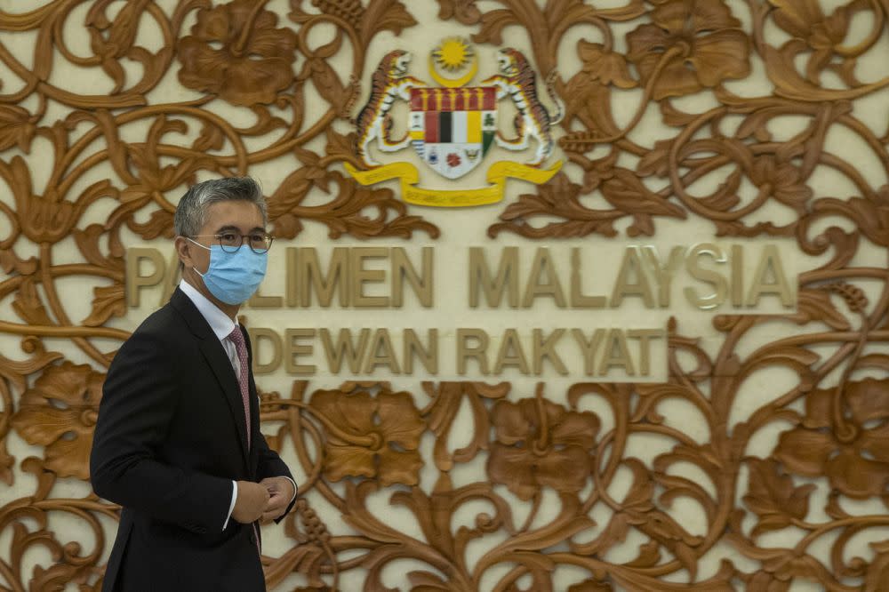 Finance Minister Datuk Seri Tengku Zafrul Abdul Aziz is pictured at Parliament, Kuala Lumpur July 29, 2021. — Bernama pic