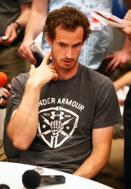 Top seed Andy Murray answers questions from the media during the BNP Paribas Open at Indian Wells Tennis Garden in California, on March 8, 2017