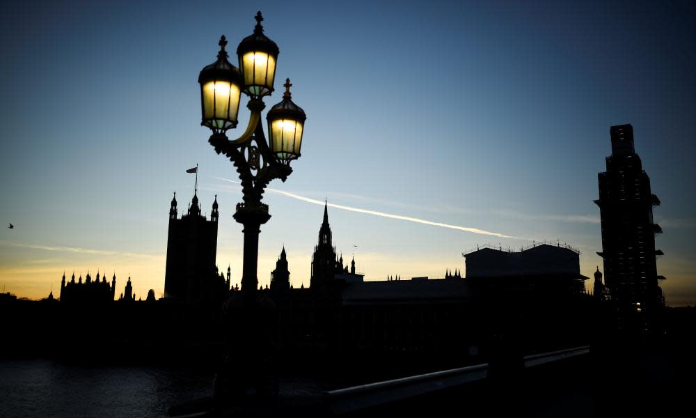 The Houses of Parliament silhouetted at sunset in London