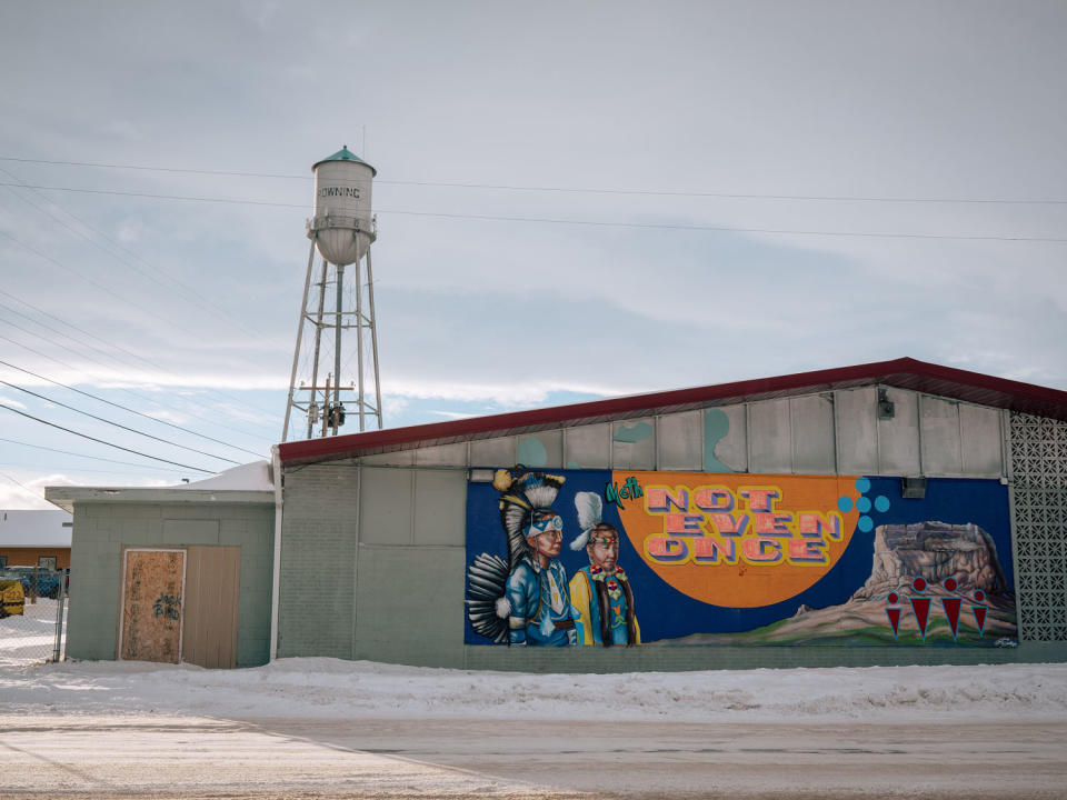 A mural warns of the dangers of methamphetamines in Browning, Mt. (Aaron Agosto for NBC News)
