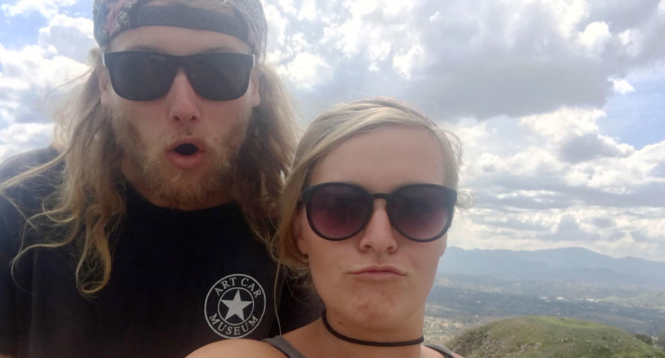 Australian Lucas Fowler and his North Carolina girlfriend, Chynna Deese, pose for a selfie.