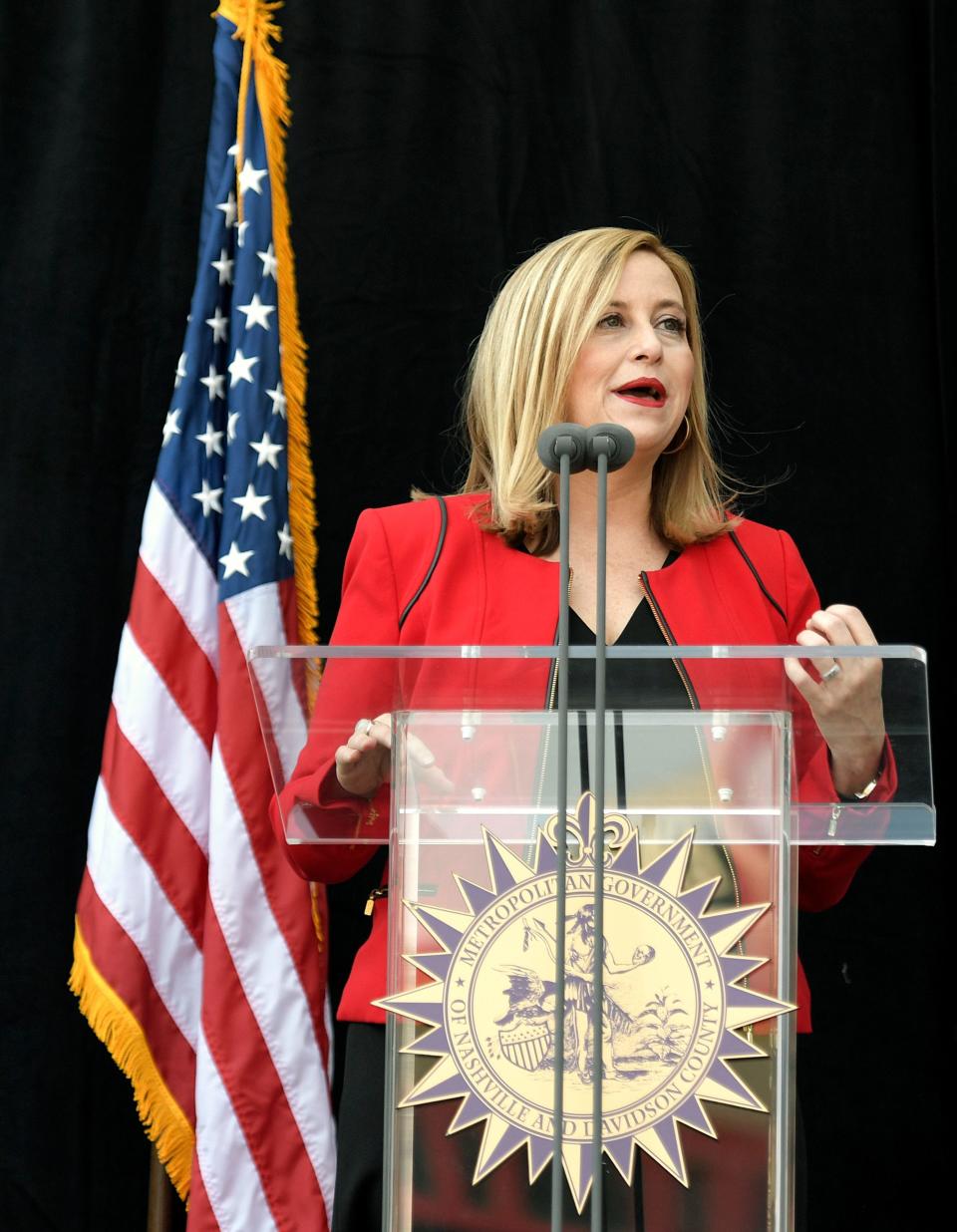 Mayor Megan Barry delivers her second State of Metro address April 26, 2017, at Bridgestone Arena in Nashville.