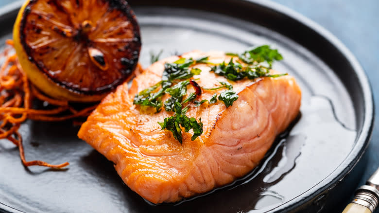 salmon fillet on plate