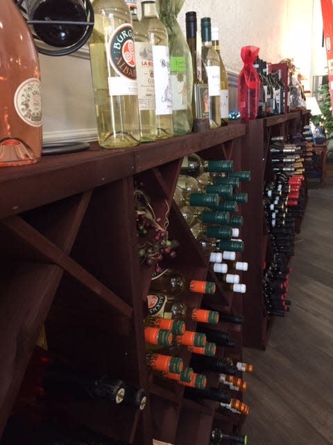 Wine bottles on display at Cielo Soaps and Wine at the Crossing.