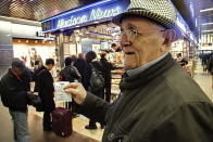 Alfredo Mora, 91, shows off his lottery ticket for a chance at the historic Mega Millions jackpot, that reached more than $600 million on Friday, March 30, 2012, in New York. After nobody won the March 27 drawing, the jackpot rolled over creating the largest pool of lottery money ever recorded in the world, according to the Mega Millions website. The previous record was $390 million. (AP Photo/Bebeto Matthews)